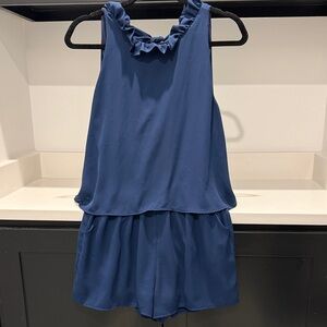 Adrienne Navy Ruffled Top Romper. Size S